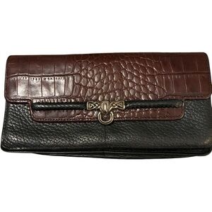 Brighton Wallet Leather Croc Brown Black Bi-Fold